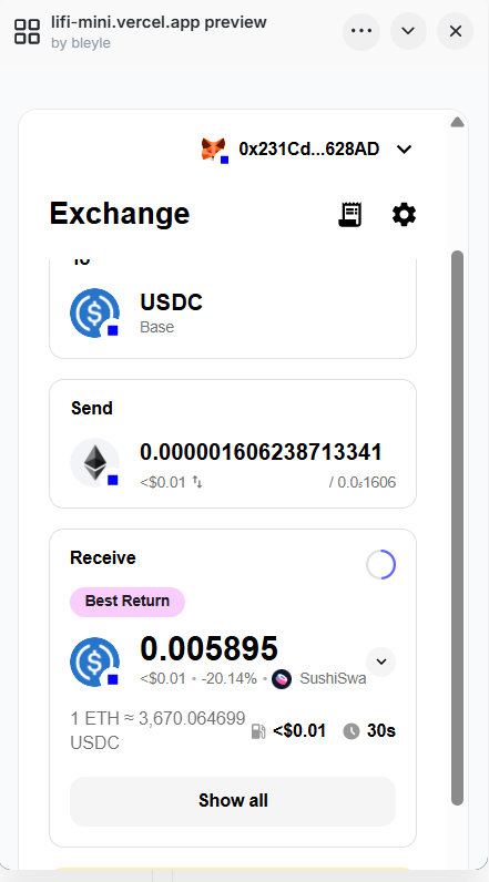 LiFi Bridge - Cross-Chain - Farcaster Mini Apps screenshot